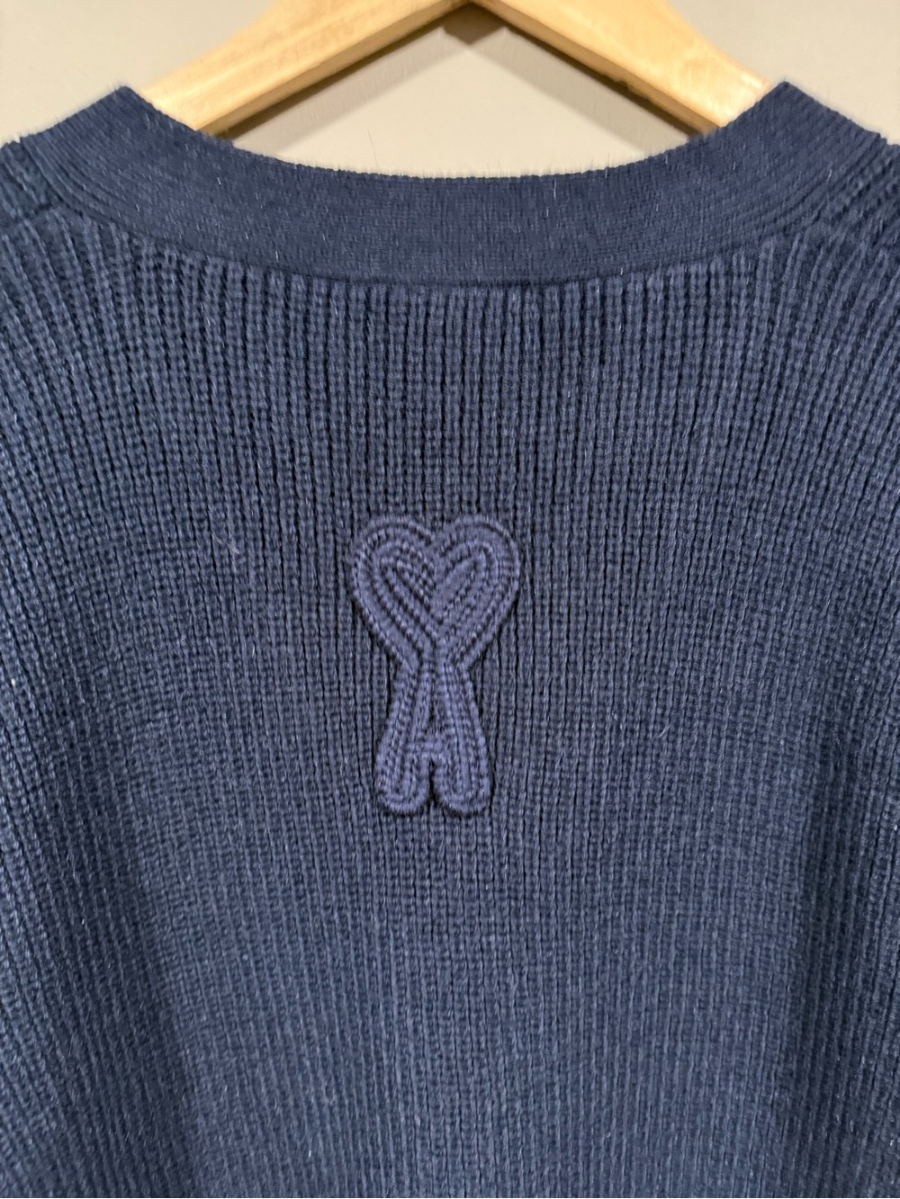 Ami Paris Navy Blue Ribbed Cotton V-Neck Button Cardigan image 5